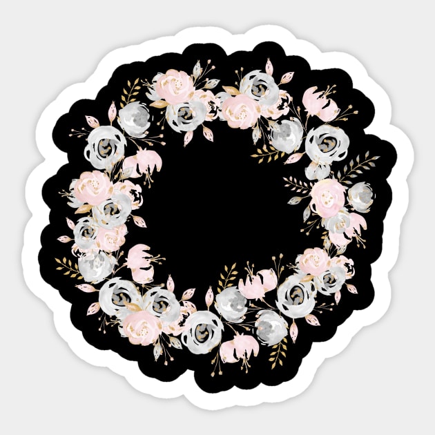 Pretty Rose Gold Watercolor Flower Wreath Sticker by NatureMagick